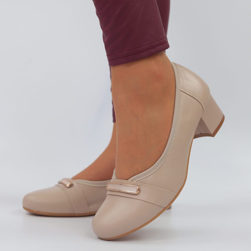 Béžové kožené lodičky na vysokém podpatku Galant