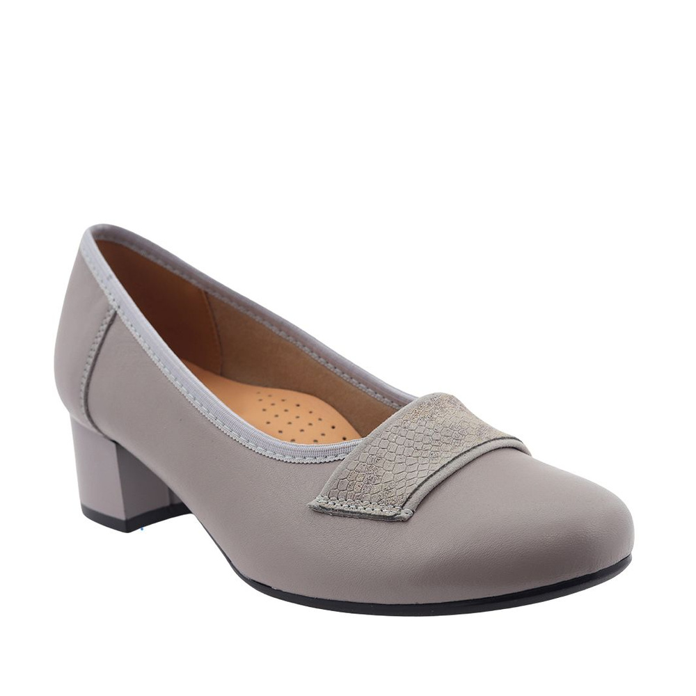 Šedé kožené lodičky na nízkém podpatku Galant