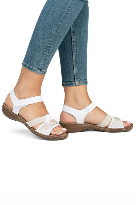 Bílé sandály na suchý zip z ekokůže Rieker