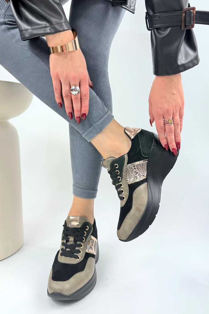 Černé dámské šněrovací tenisky z eko kůže