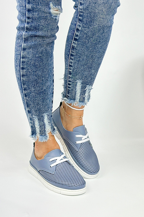 Modré prolamované kožené ploché boty