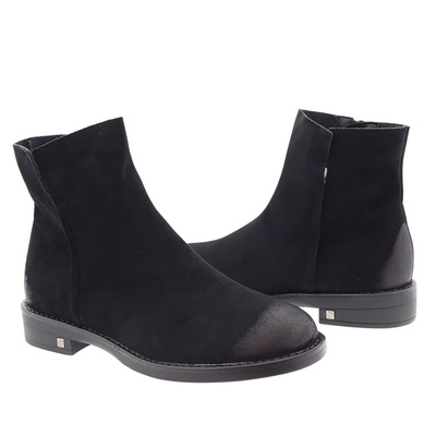 Černé dámské semišové ploché kotníkové boty se zapínáním na zip