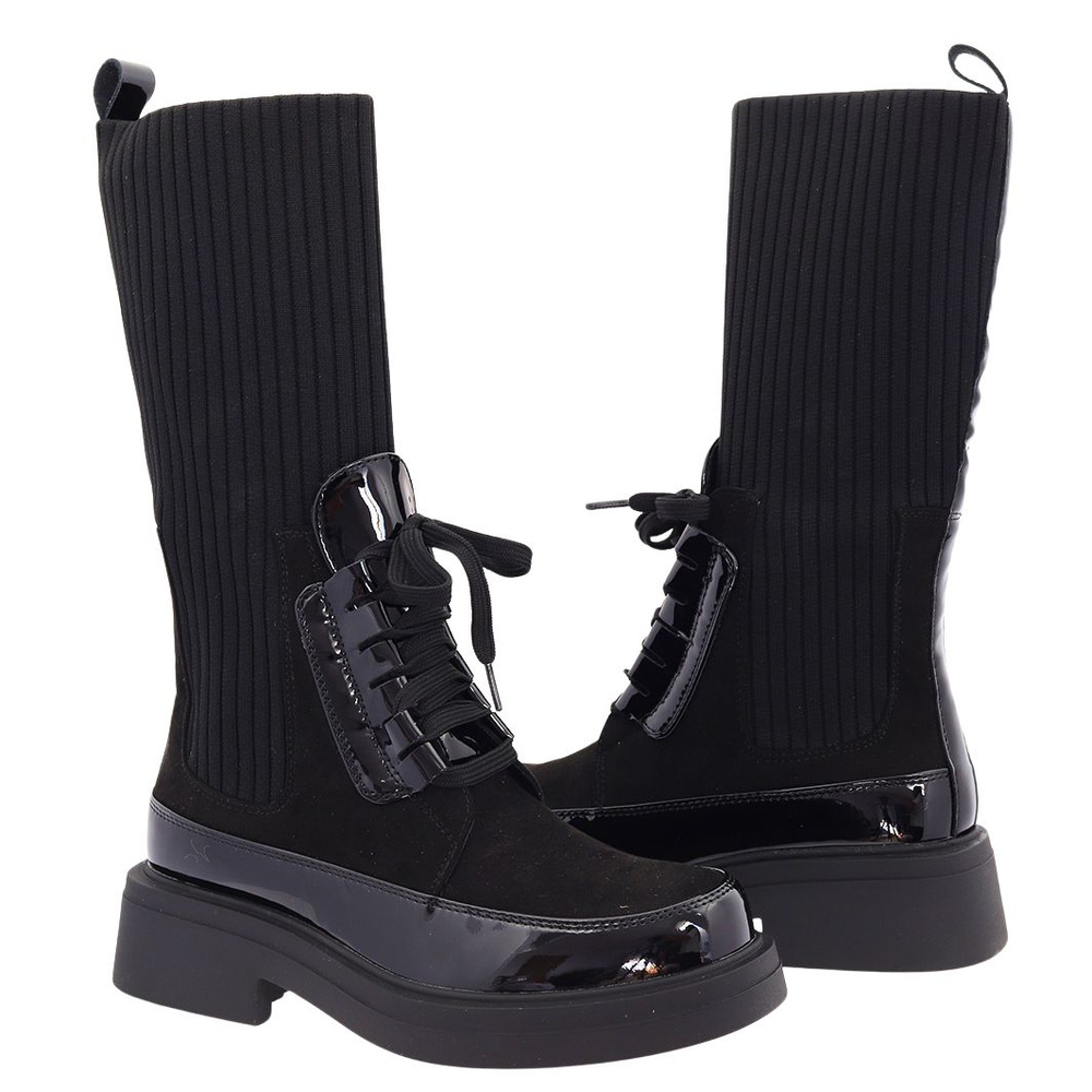 Kožené kotníkové boty se svrškem s vysokou ponožkou, černé