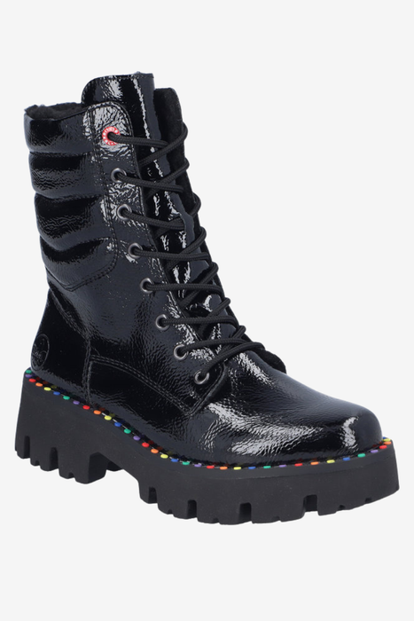 Dámské vínové lakované zateplené kozačky značky Rieker