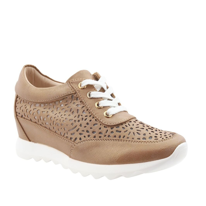 Dámské zlaté prolamované tenisky s krytým klínkem