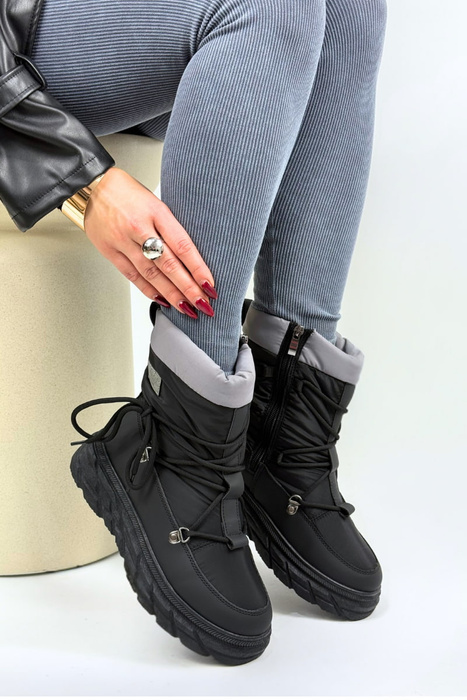 Dámské černé boty do sněhu na šněrování