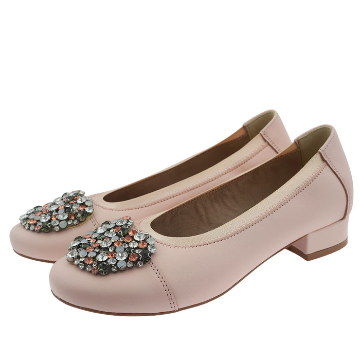 Pudrově růžové kožené baleríny s exkluzivním zdobením