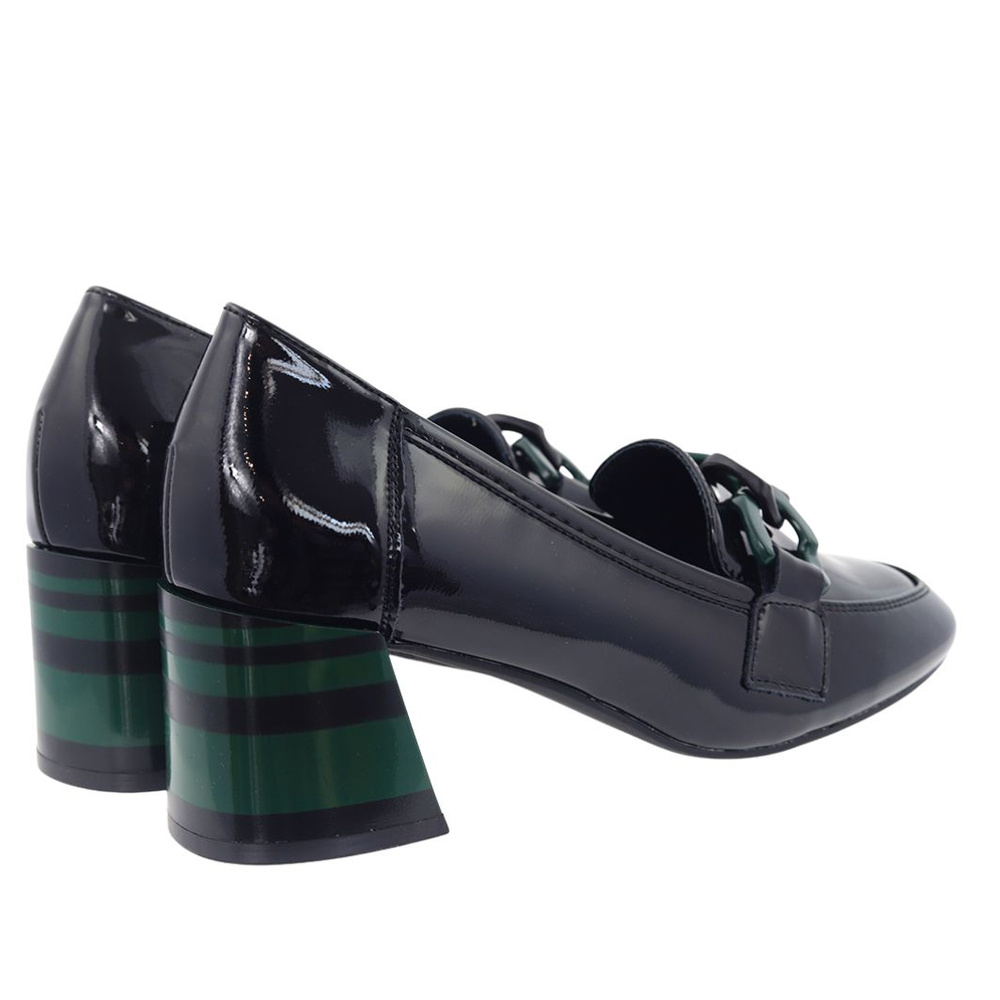 Černé lakovky s ozdobným podpatkem Vinceza