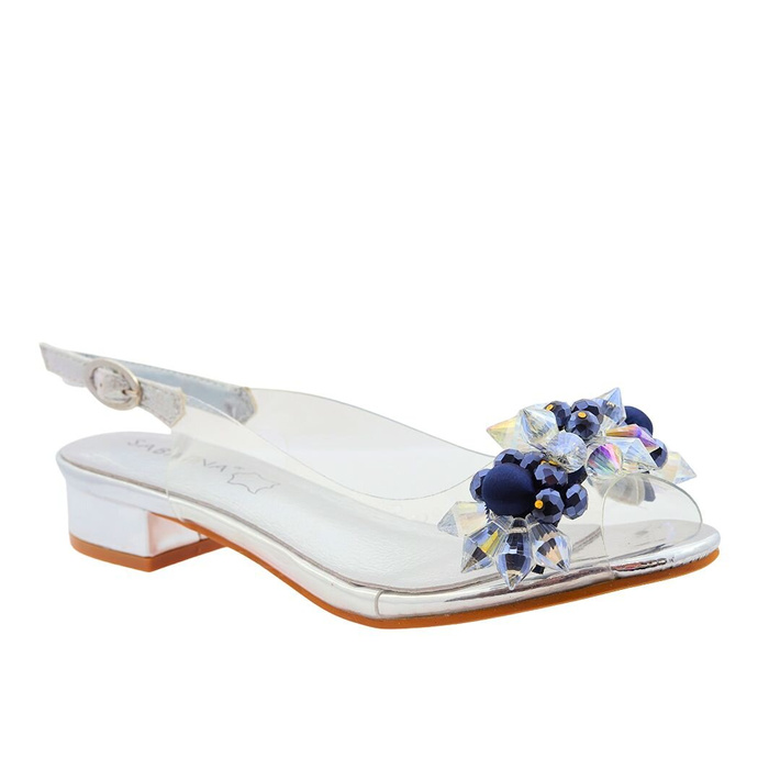 Dámské transparentní stříbrné sandály s krystaly