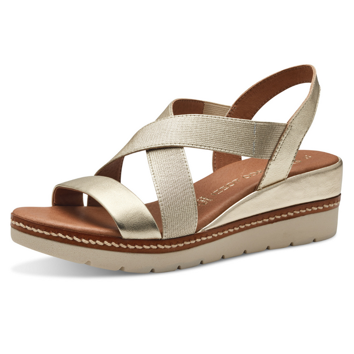 Zlaté kožené sandály na klínku Marco Tozzi