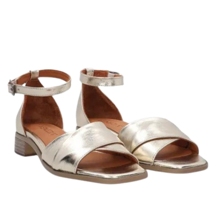 Venezia zlaté metalické kožené sandály na vysokém podpatku