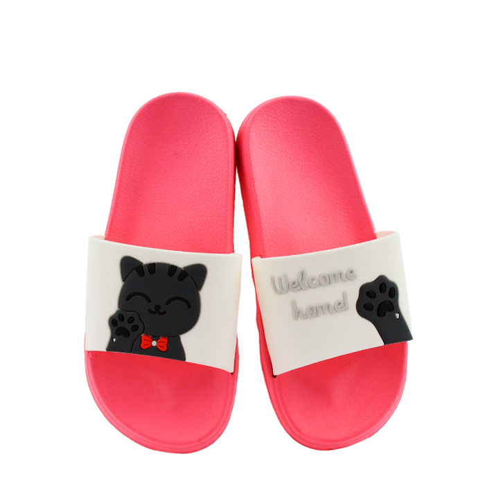 Dámské pantofle s koťátkem, růžové a bílé