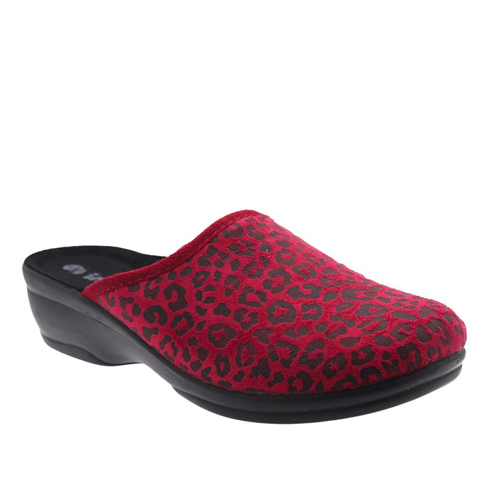 Dámské domácí pantofle vínové barvy s leopardím potiskem