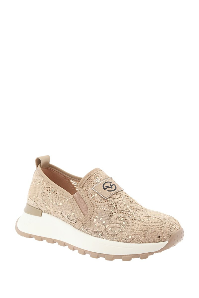 Béžové kožené sportovní boty s krajkou, nazouvací