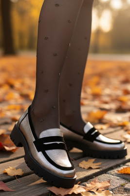 Zlaté mokasíny na platformě s řetízkem