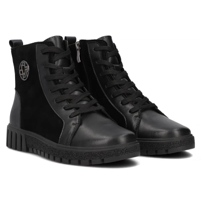 Kožené a semišové černé šněrovací kotníkové boty na platformě Filippo