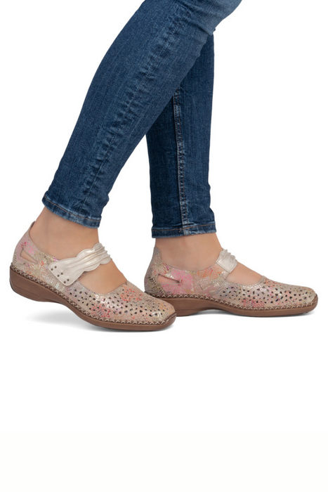 Vícebarevné prolamované kožené boty Rieker se suchým zipem