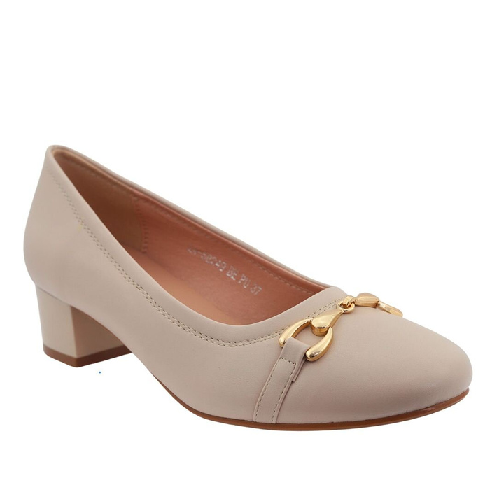 Béžové lodičky s ozdobnou sponou na bloku Vinceza