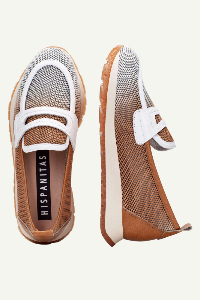 Dámské kožené hnědobílé nazouváky Hispanitas