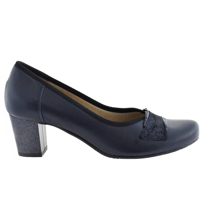 Námořnické modré dámské lodičky z lícové kůže na podpatku Galant