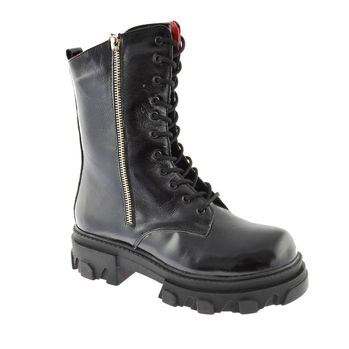 Dámské kotníkové boty Ravini, černá lakovaná kůže