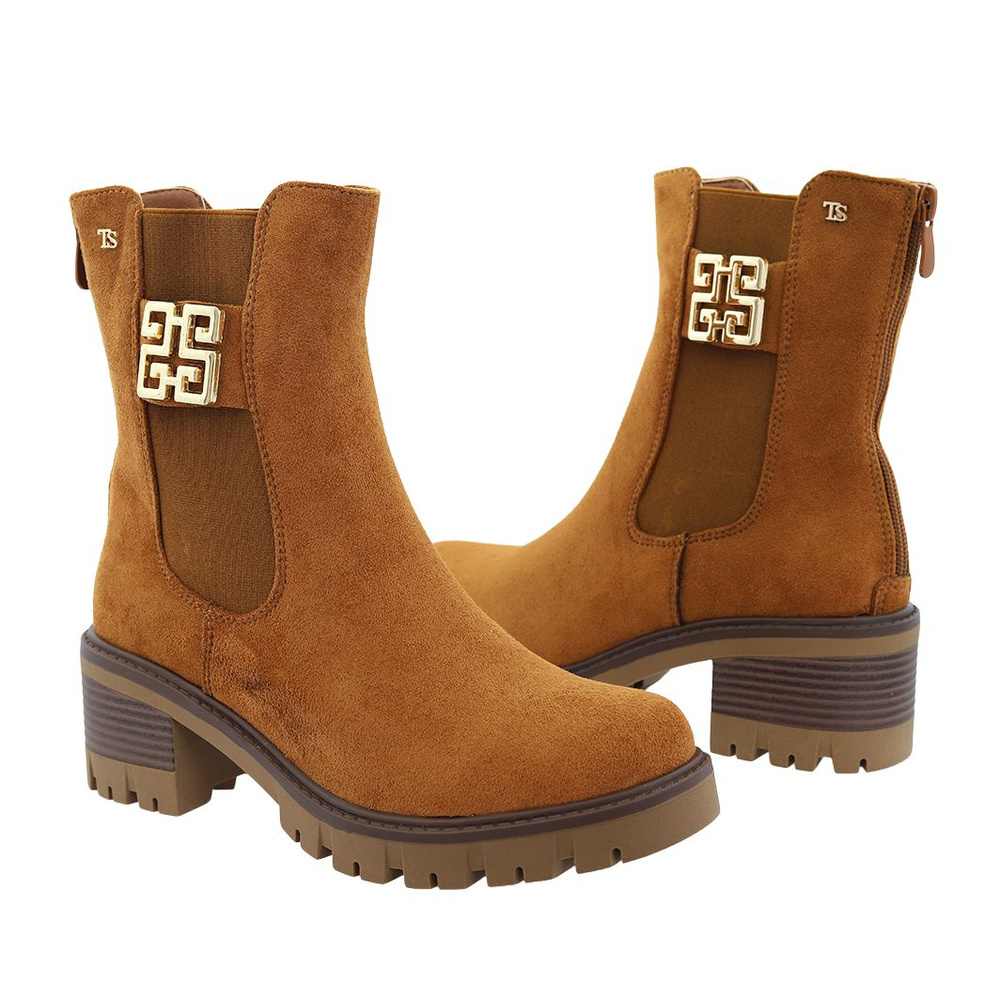 Velbloudí semišové kotníkové boty s blokem a zateplenou platformou