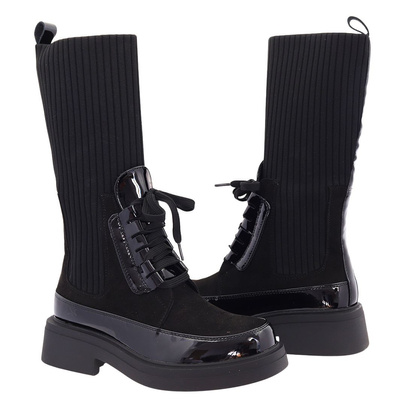 Kožené kotníkové boty se svrškem s vysokou ponožkou, černé