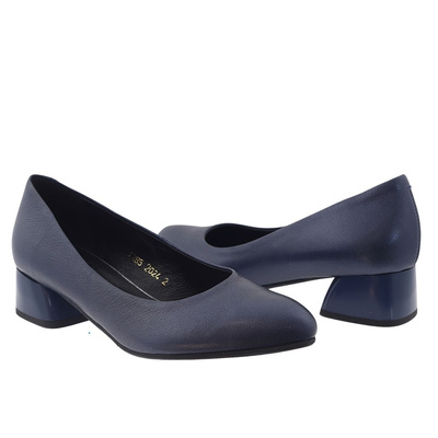 Námořnické modré kožené lodičky s blokem Darex