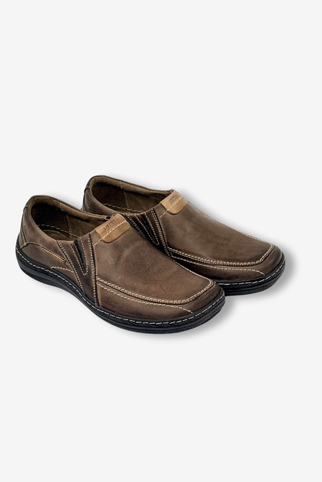 Pánské hnědé kožené slip-on boty