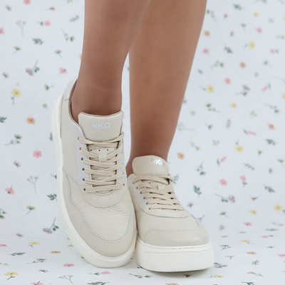 Béžové kožené boty 0RRS6_X__7THF Ryłko