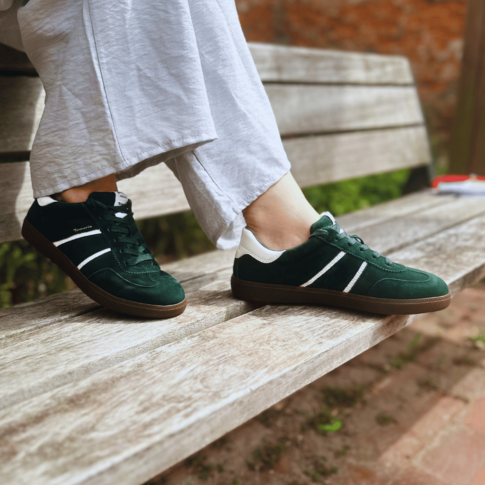 Zelené semišové kožené tenisky Tamaris