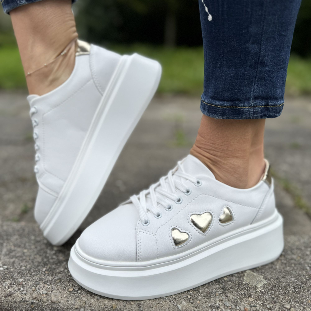 Bílé a zlaté kožené boty na platformě Artiker