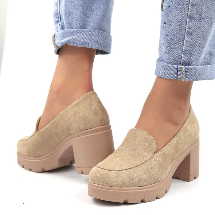 Dámské béžové semišové boty na vysokém podpatku Potocki