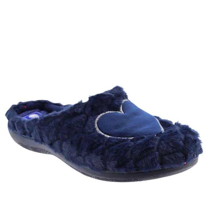 Dámské tmavě modré kožešinové pantofle se srdíčkem