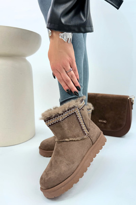 Hnědé semišové ploché boty, zateplené