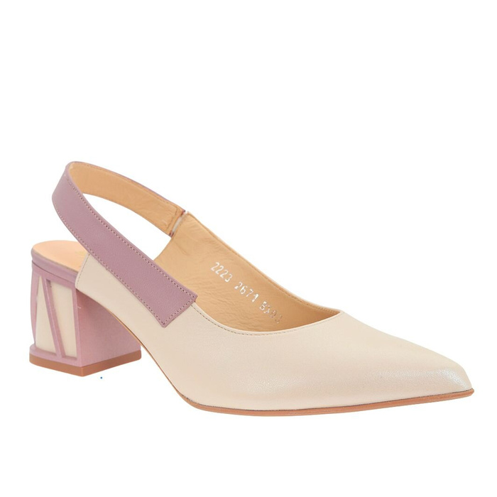 Lodičky z ecru kůže s ozdobným blokem Kordel