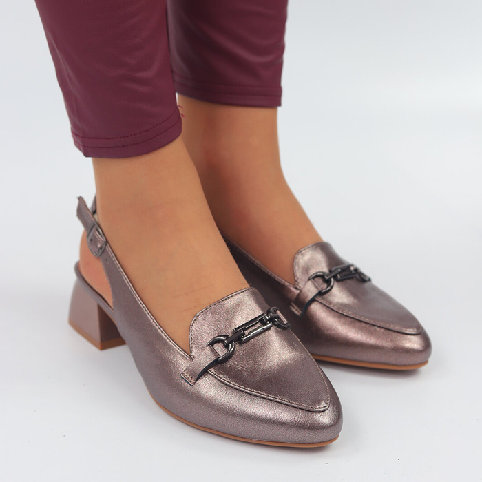 Lodičky na otevřeném podpatku v měděné barvě M. Daszyński