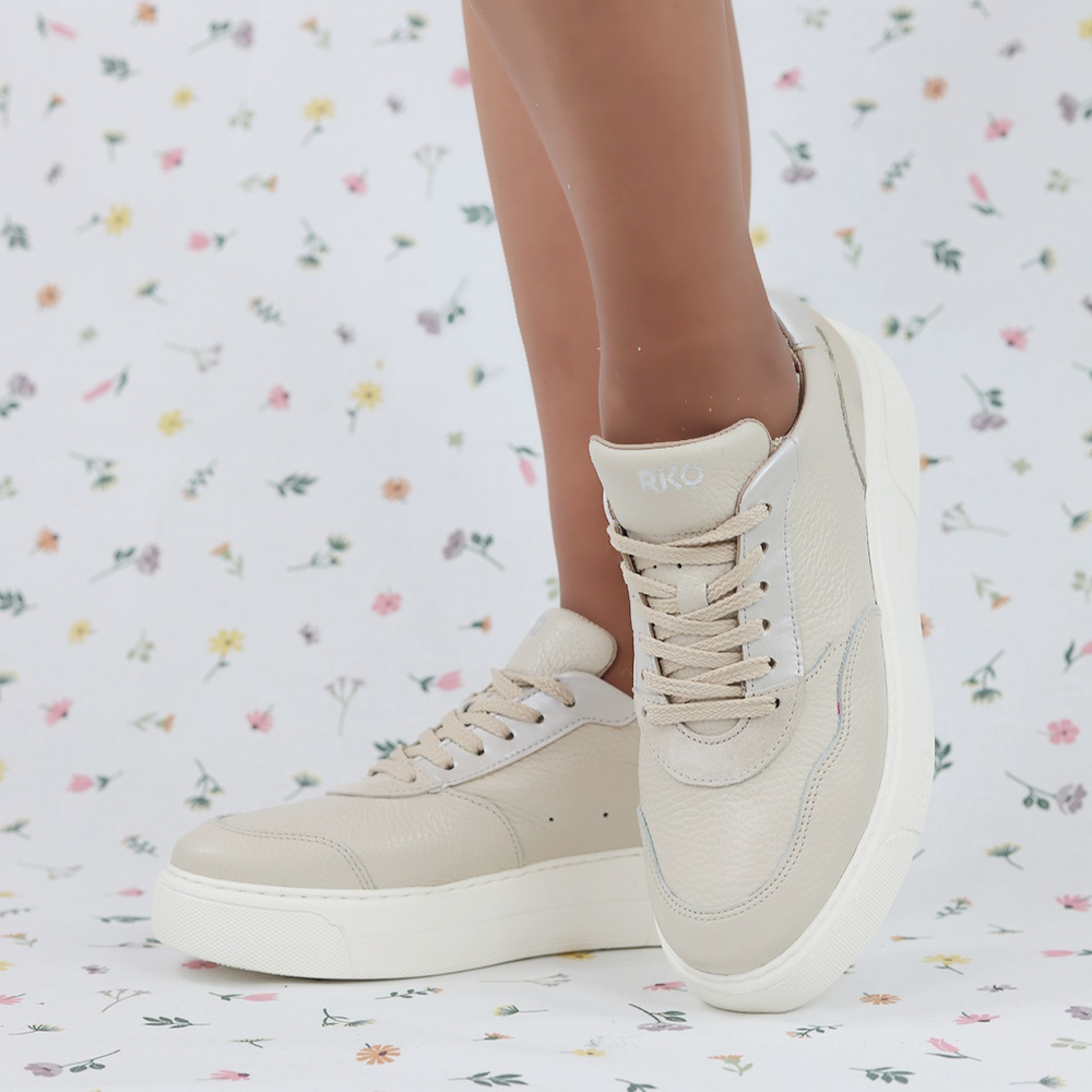 Béžové kožené boty 0RRS6_X__7THF Ryłko