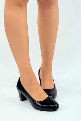 Černé kožené lodičky s blokem Galant