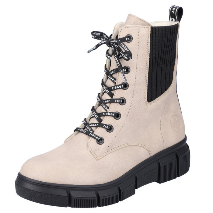 Dámské béžové vysoké, zateplené, šněrovací kozačky na zip