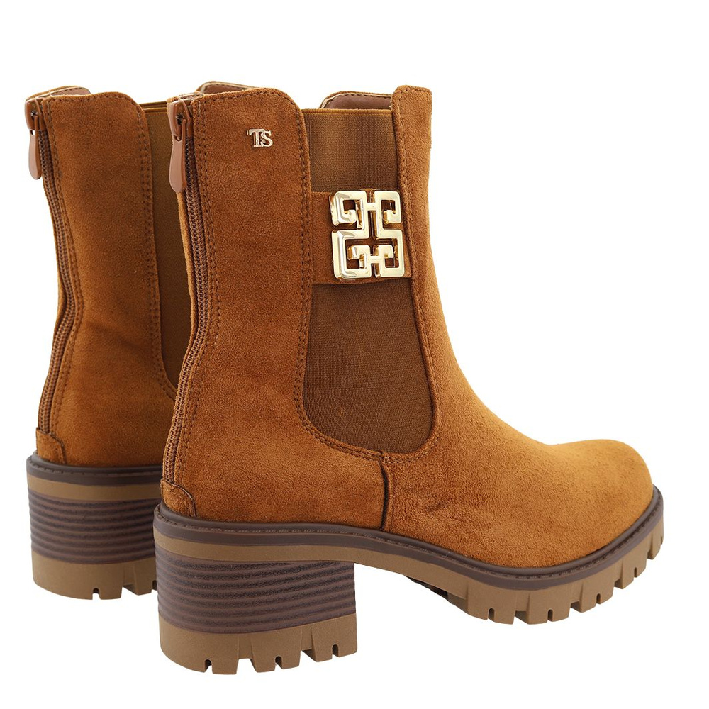 Velbloudí semišové kotníkové boty s blokem a zateplenou platformou