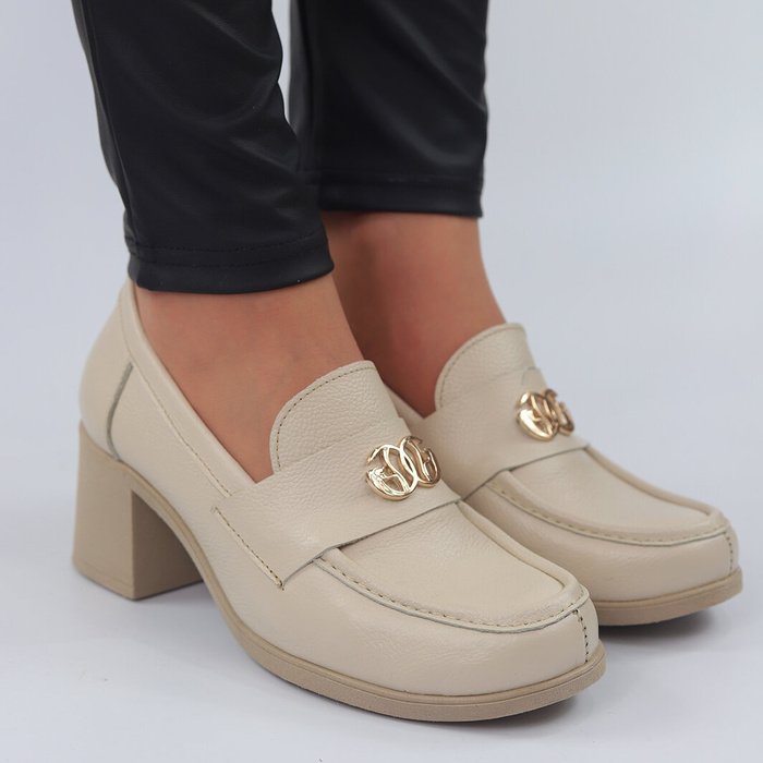 Béžové kožené boty s blokem Lemar