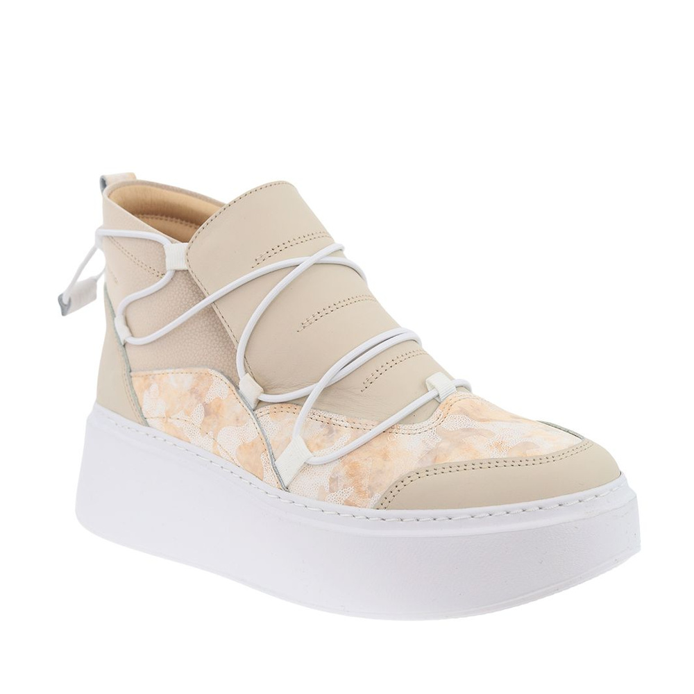 Béžové vysoké kožené tenisky Nobo na silné platformě