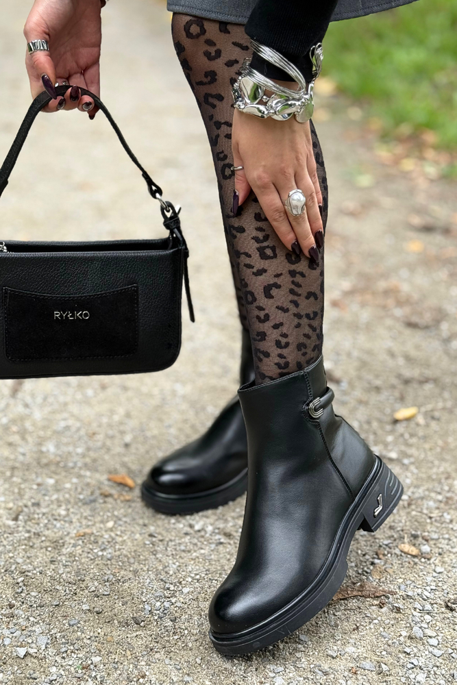 Černé kotníkové boty Potocki s ozdobným podpatkem