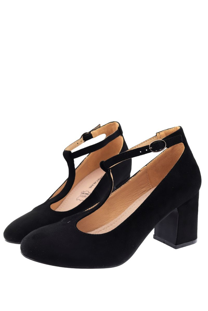 Černé semišové lodičky s páskem na patě