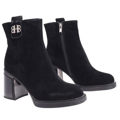 Černé semišové kožené kozačky na vysokém podpatku se zipem T. Sokolski