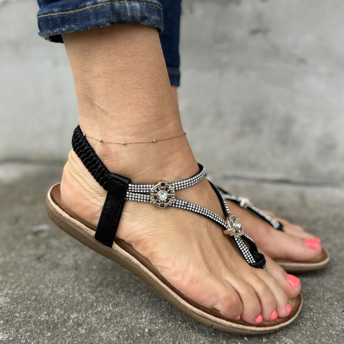 Dámské černé žabky se zirkonovými pásky