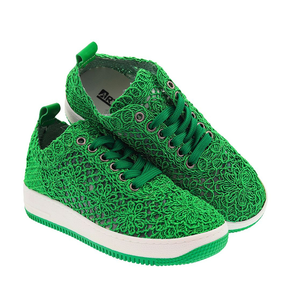 Dámské krajkové boty na zelené platformě