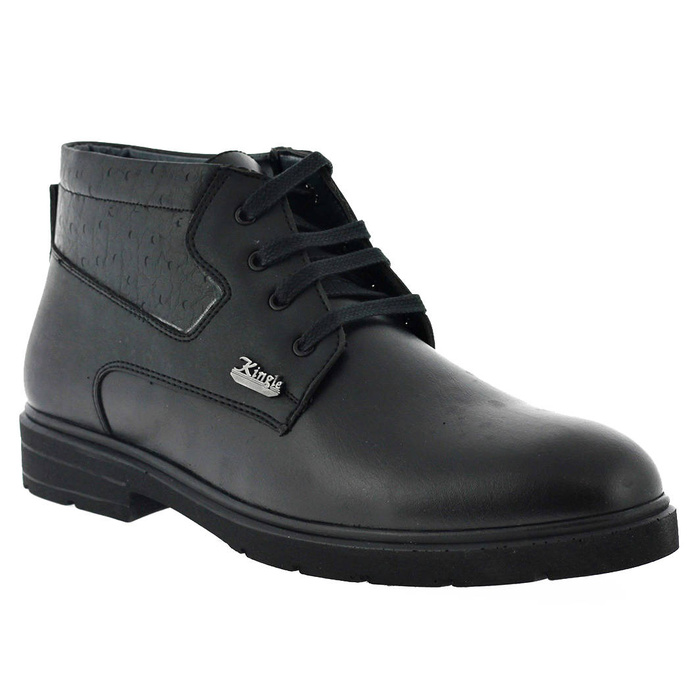 Pánské černé boty se tkaničkami a ozdobnou vsadkou