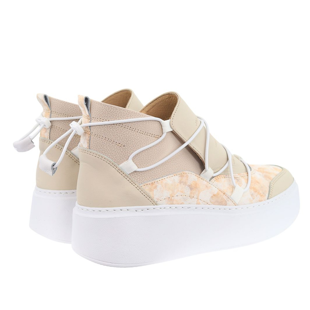 Béžové vysoké kožené tenisky Nobo na silné platformě